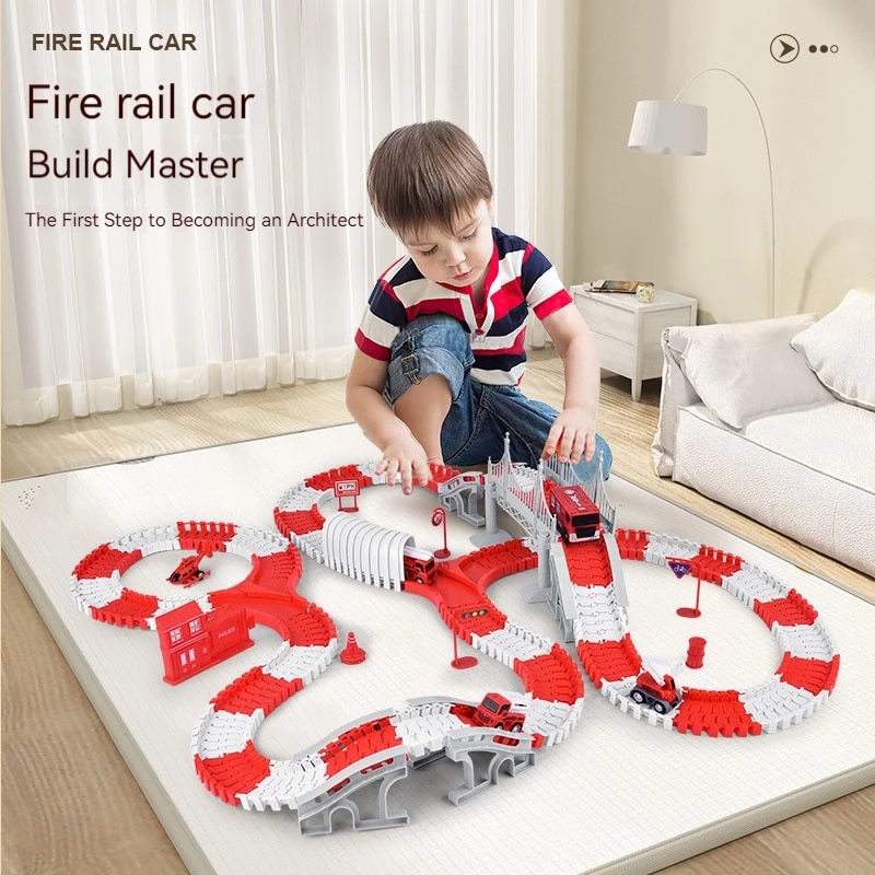 Car Accessories For Boys - Fire Engine Track Assembling Car Engineering