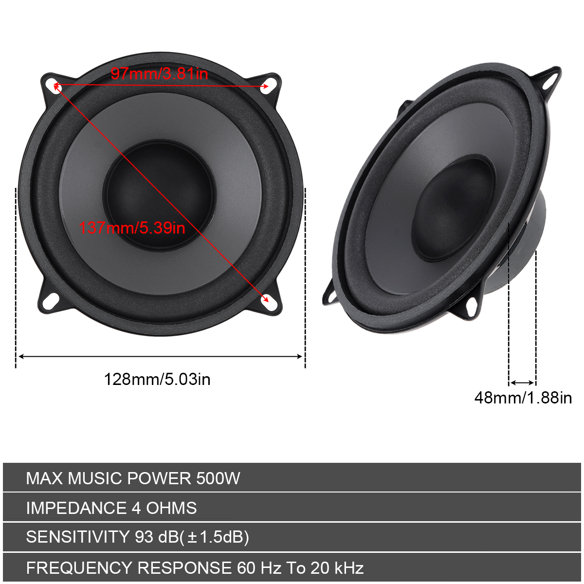 5 Inch 400W / 500W 2-Way Car H - Car Accessories Sound System 评论和价格